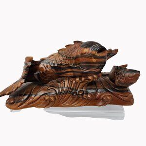 Chinese Boxwood Double Fish Carving 9"